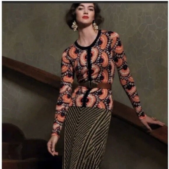 Tabitha Anthropologie Womens Odval Geometric Print Cardigan Sweater Size Small S - Picture 9 of 12